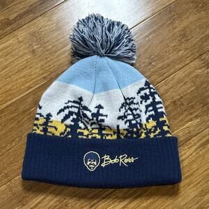 BOB ROSS HAPPY TREES KNIT ROLL UP BEANIE Toque Hat Unisex Blue Yellow White O/S